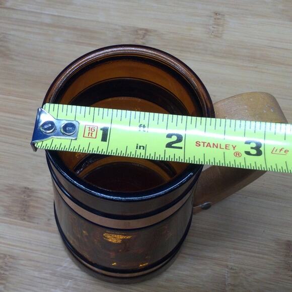 Siesta Ware Amber Brown Barrel Glass Beer Mug Wood Handle 2 - Picture 10 of 10